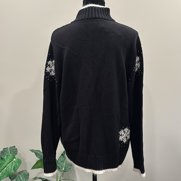 Quacker Factory Black Zip Front Cardigan with White Snowflakes NWT - Picture 6 of 9